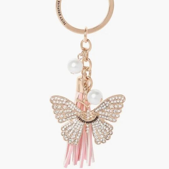 Juicy Couture Crystal Butterfly Charm Pearl Keychain - Picture 2 of 10